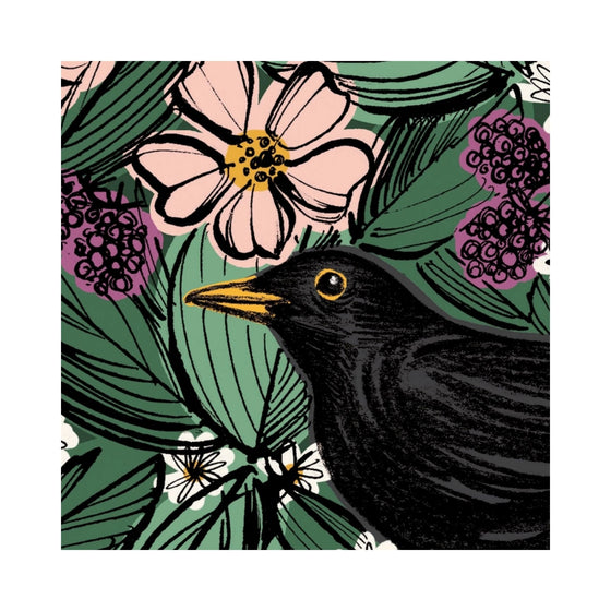 Blackbird Hedgerow Print