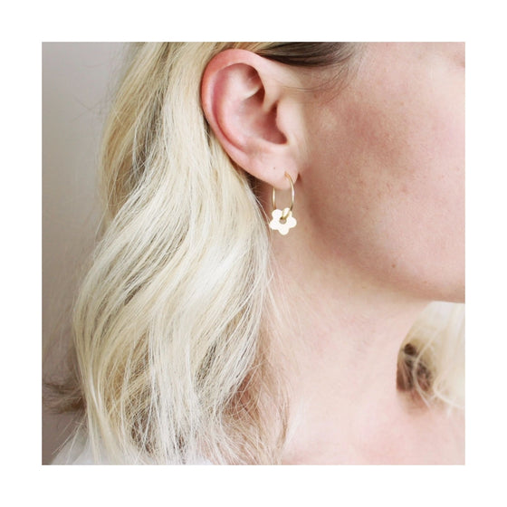 Brass flower hoops from Jules & Clem.