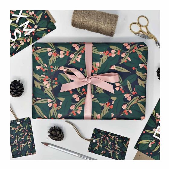 Christmas Greenery Deep Green Gift Wrap