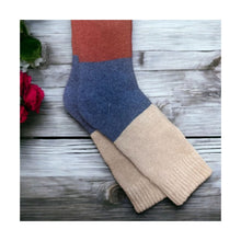  Men's Red, Navy & Cream Colour Block Cosy Socks