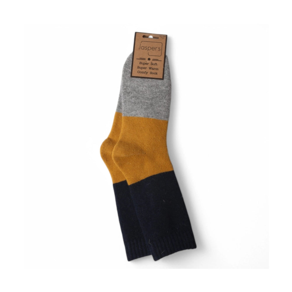 Grey, Yellow & Navy Colourblock Cosy Socks