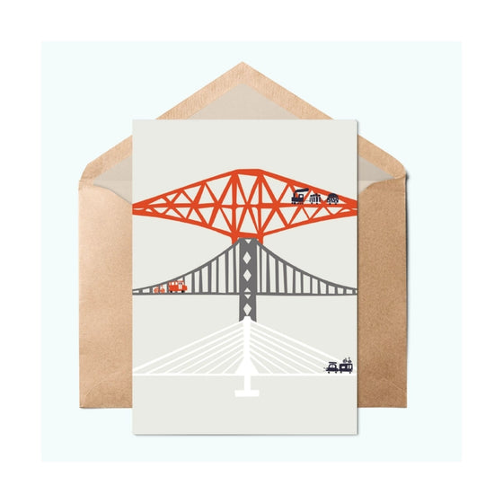 An illustrated greeting card from Jenni Douglas featuring the famous three bridges. The perfect greeting!