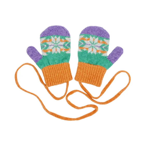 Kids' Patterned Lambswool Mittens Mittens on a String