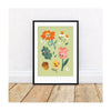 A fun and colourful A4 heavyweight print from Emily Nash featuring a garden of flower characters