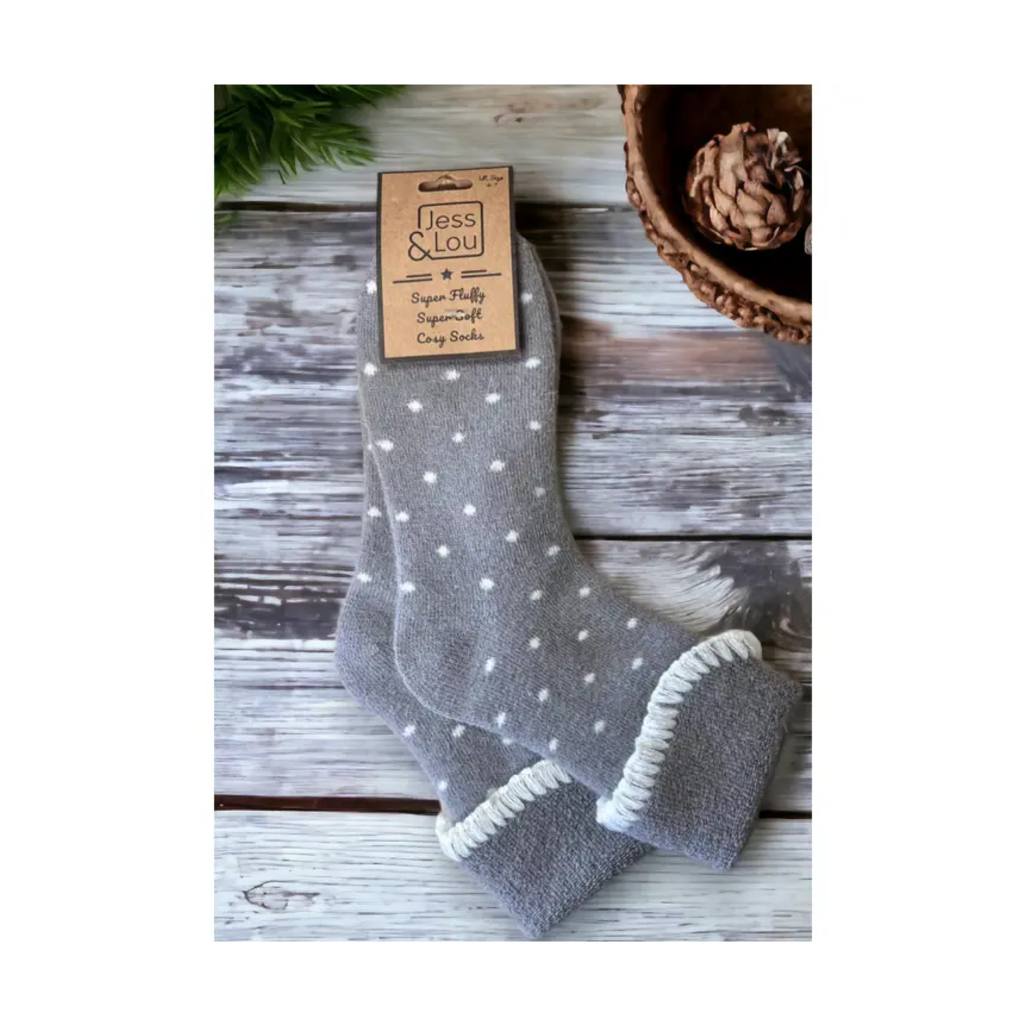 Grey Dotty Cuff Socks