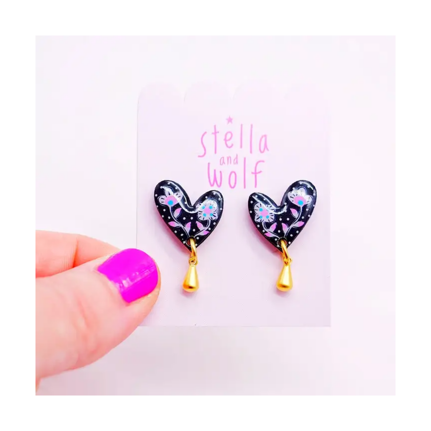 Floral Folk Heart Earrings