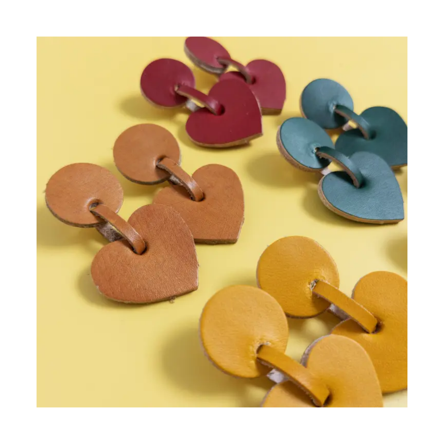 Leather Heart Drop Earrings