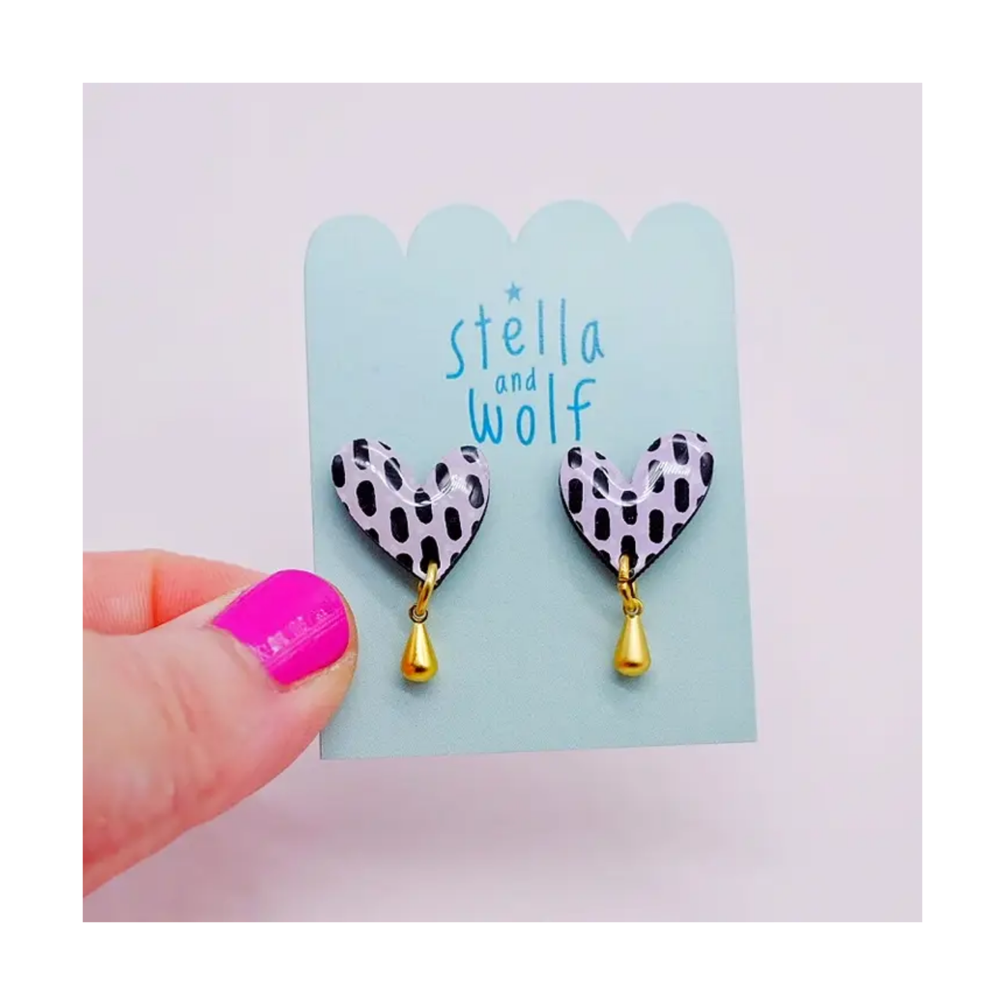 Lilac Polka Dot Heart Earrings