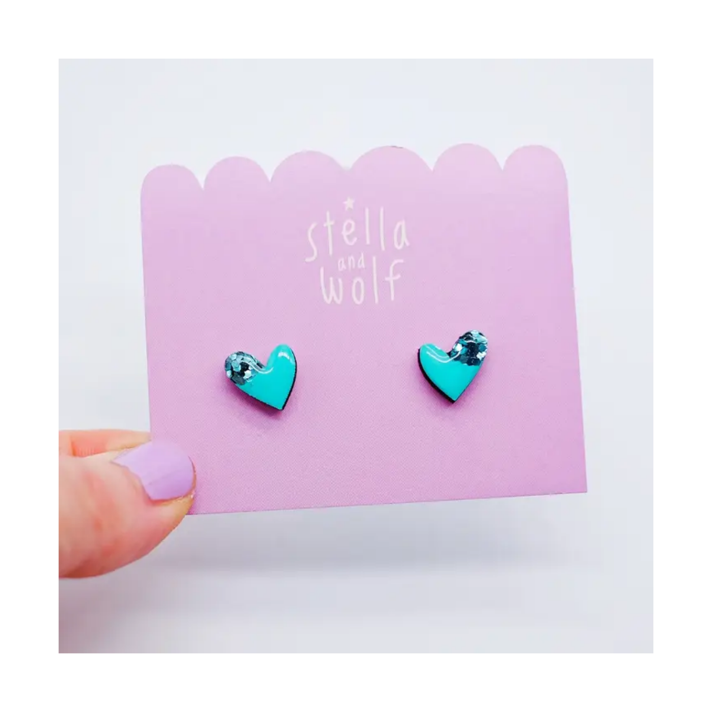 Turquoise Glitter Heart Studs