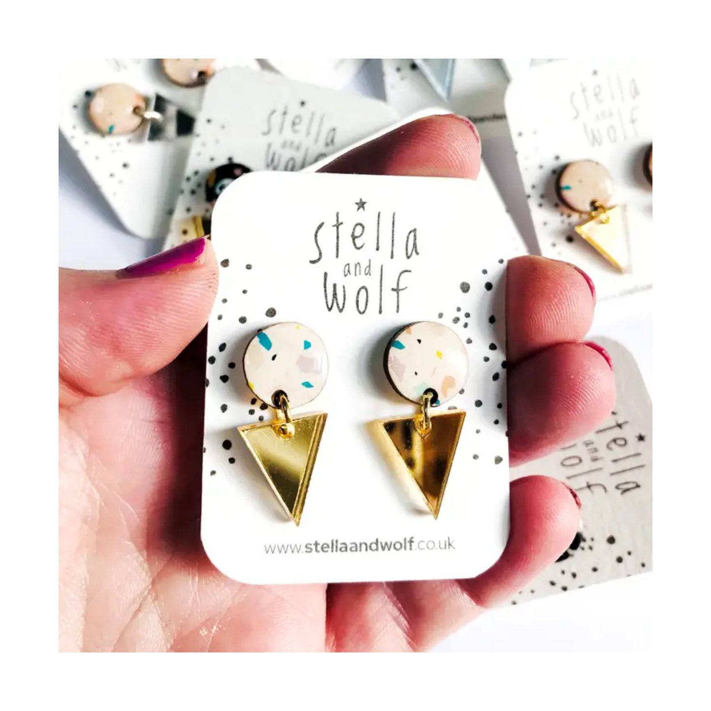 White Terrazzo and Gold Drop Earrings