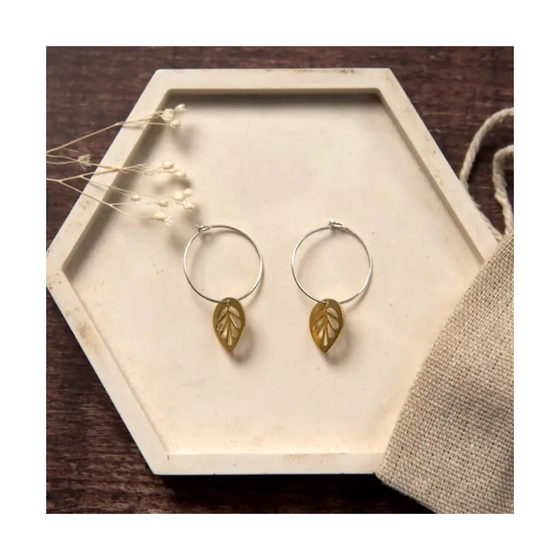 Medium Brass Leaf Earrings