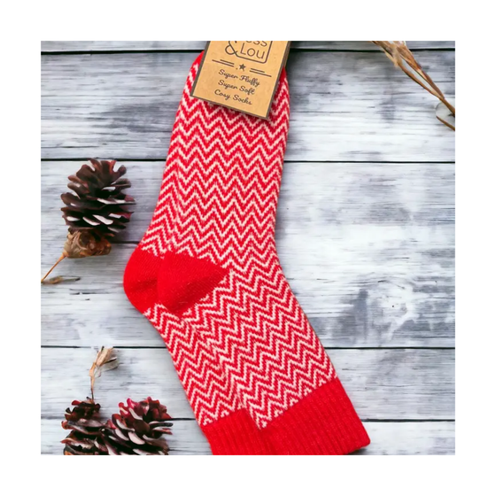 Women's Hazy Herringbone Ribbed Red Socks