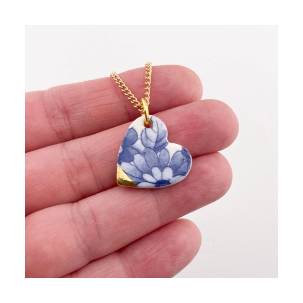 Large Blue Heart China Necklace