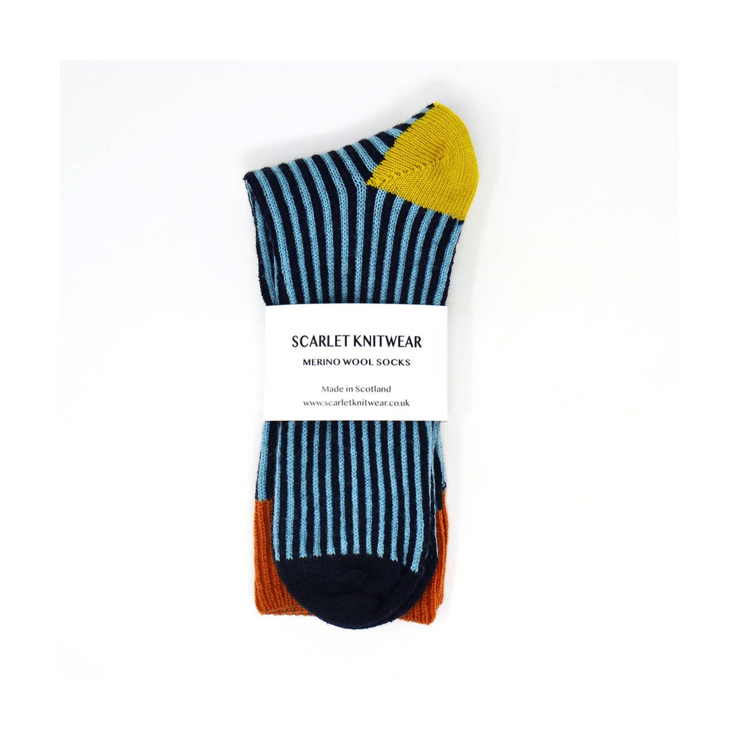 Blue & Navy Stripy Merino Wool Socks