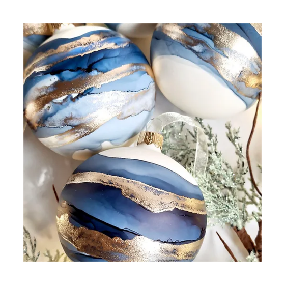 Hand-painted Large Glass Bauble - Navy & Gold