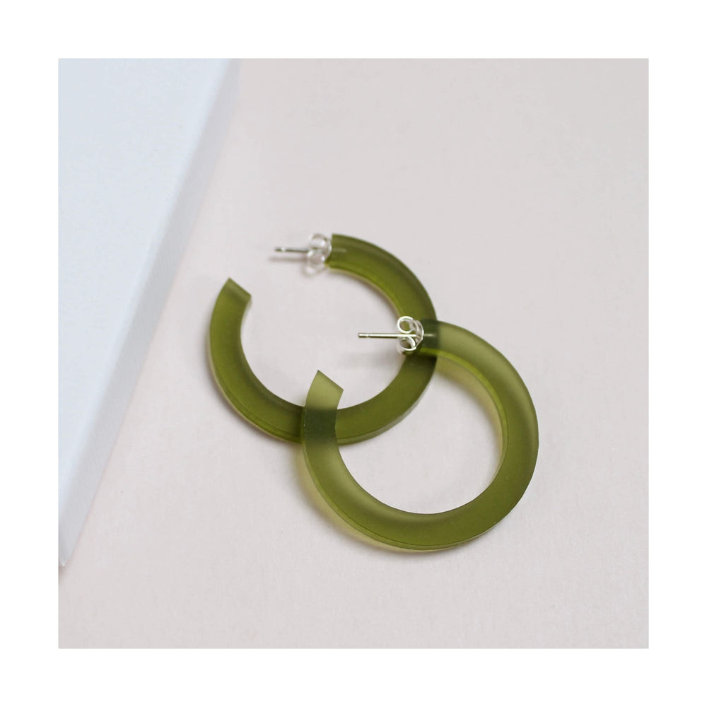 Olive Green Perspex Hoop Earrings