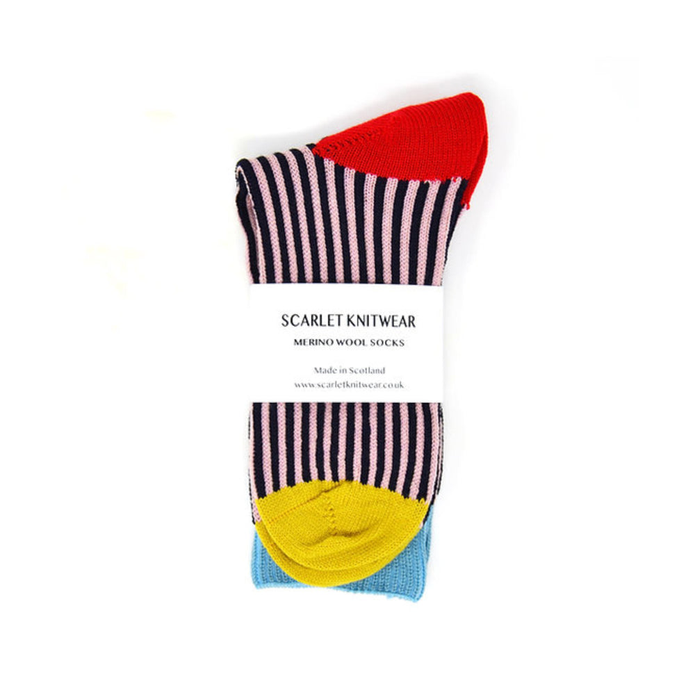 Pink & Navy Stripy Merino Wool Socks