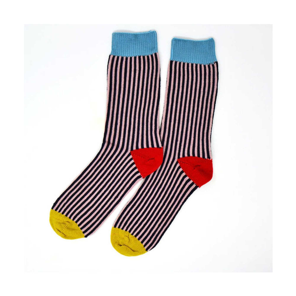 Pink & Navy Stripy Merino Wool Socks