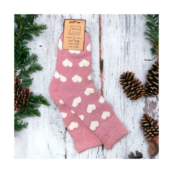 Women's Happy Hearts Ribbed Pink Socks