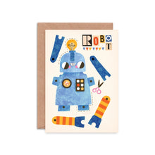  Illustrated robot greeting card which can be cut out to make a split pin puppet!