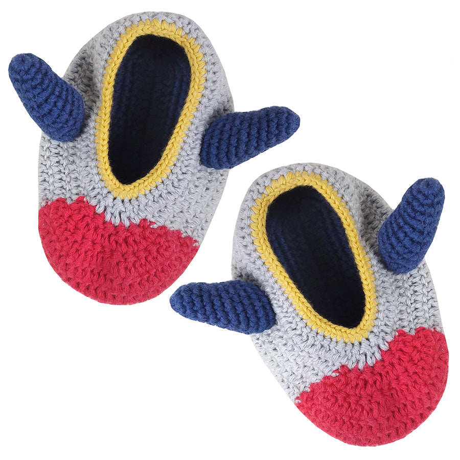 
                  
                    An adorable pair of crochet rocket booties created by Albetta.
                  
                