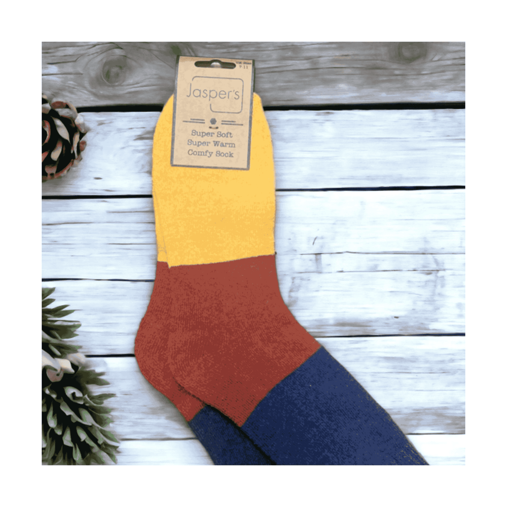 Yellow, Rust and Navy Colourblock Cosy Socks