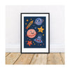 A fun and colourful A4 heavyweight print from Emily Nash featuring space themed characters