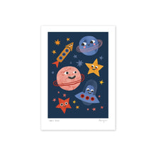  A fun and colourful A4 heavyweight print from Emily Nash featuring space themed characters