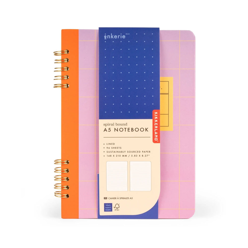 
                  
                    A colourful, hardback, spiral bound notebook from Kikkerland.
                  
                