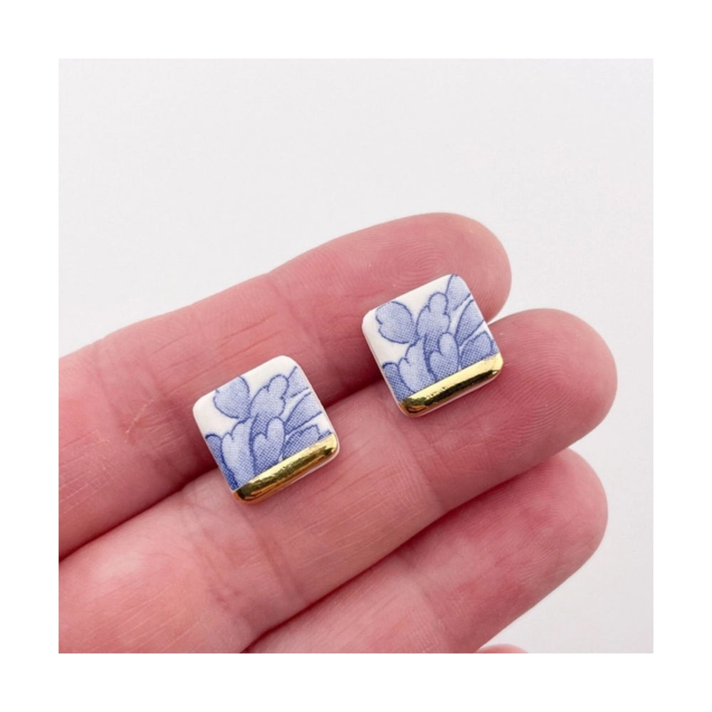 Square Blue China Studs