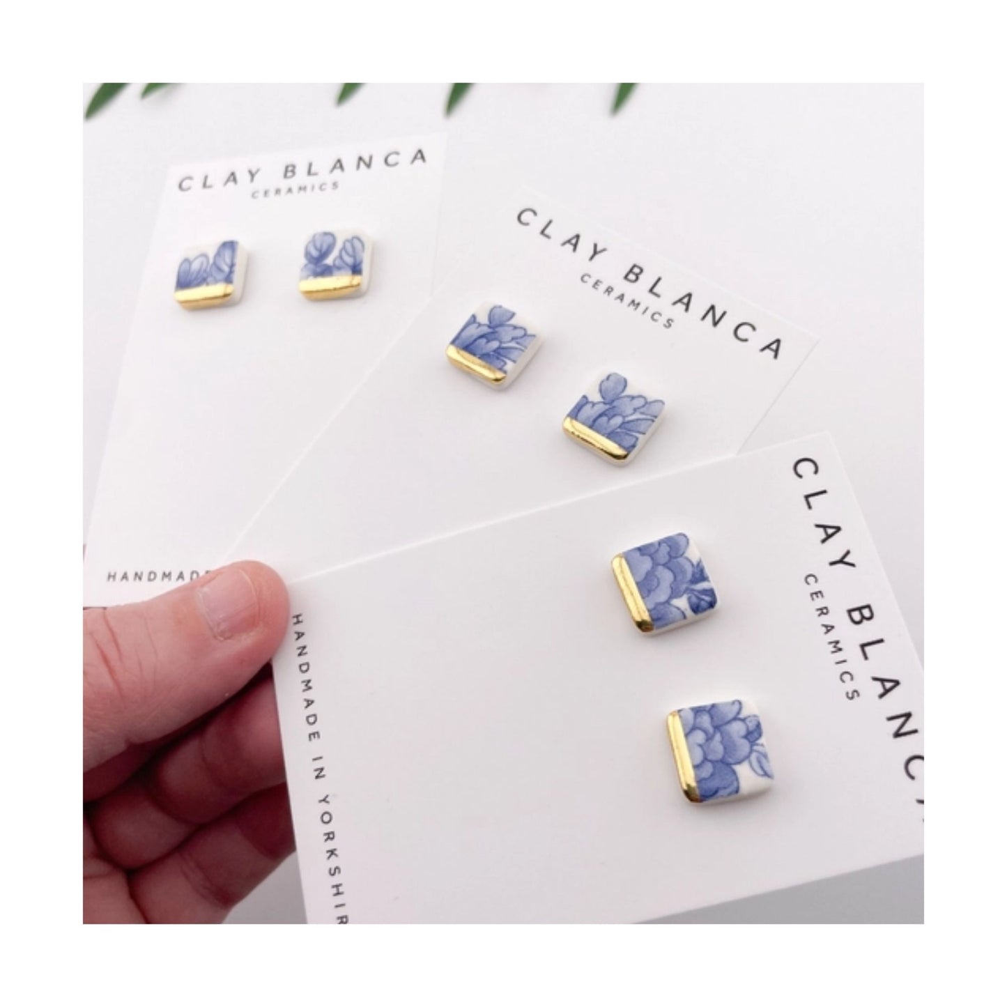 Square Blue China Studs