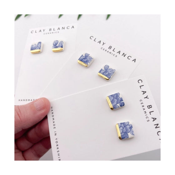 Square Blue China Studs