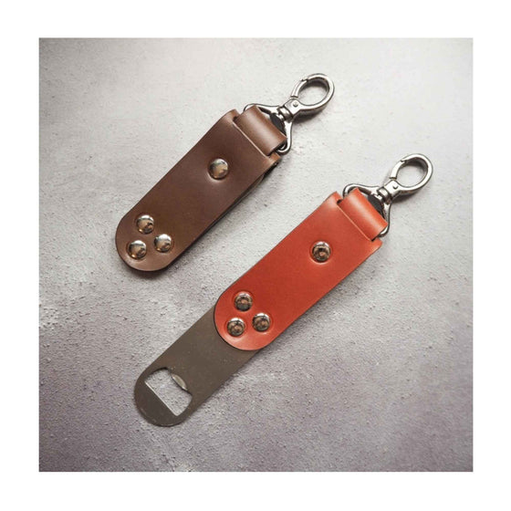 Dark Brown Leather Swivel Bottle Opener