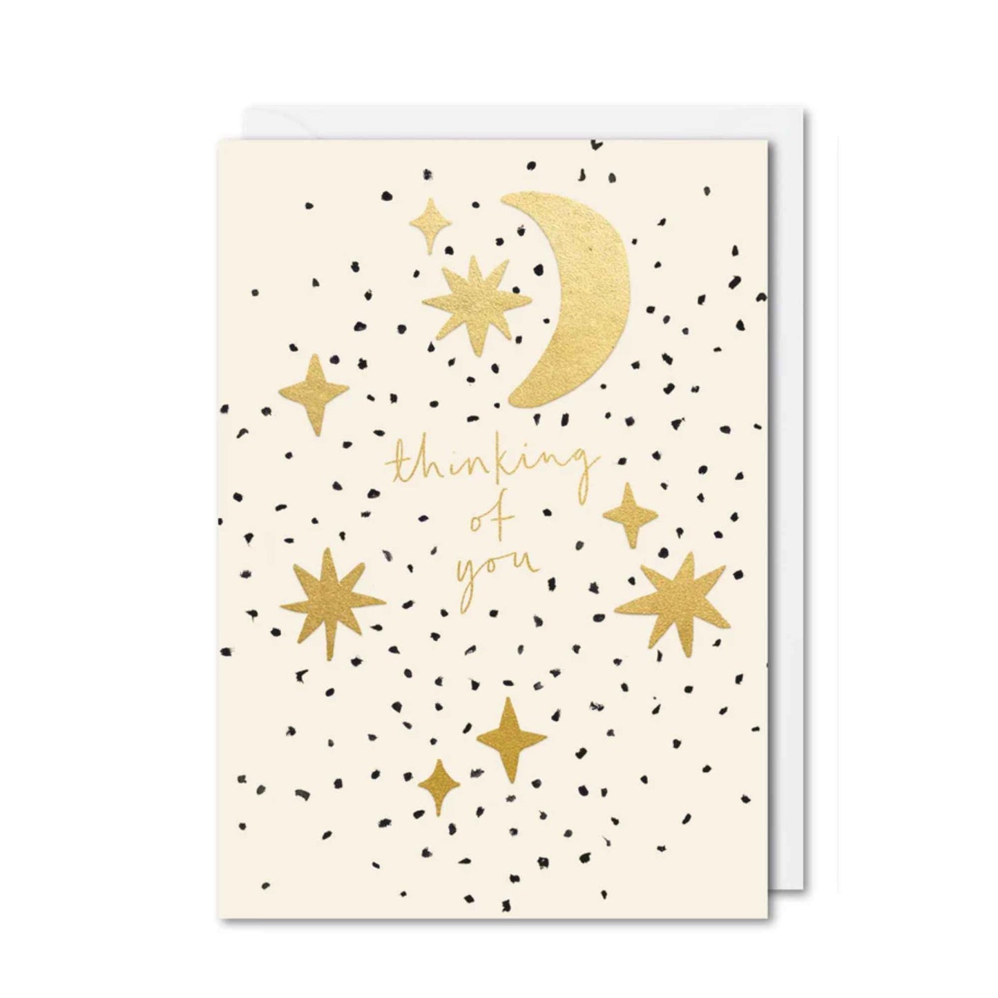 Thinking of You card with gold text and star and moon details