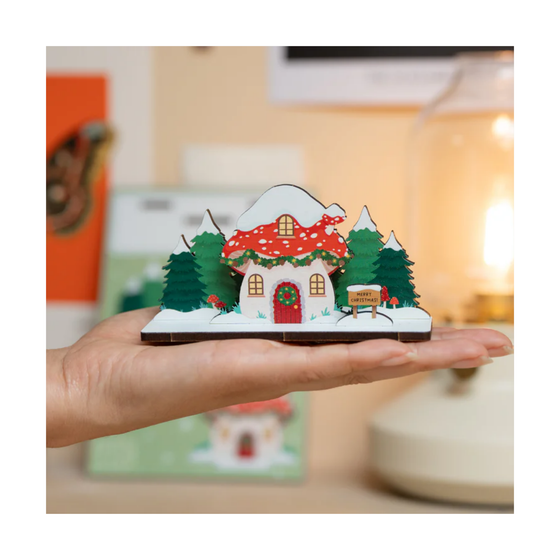 Toadstool Cottage Christmas Wooden Pop Out Card