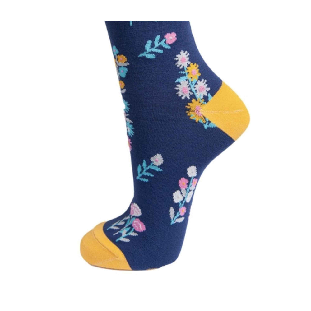 Navy Wildflower Womens Bamboo Socks