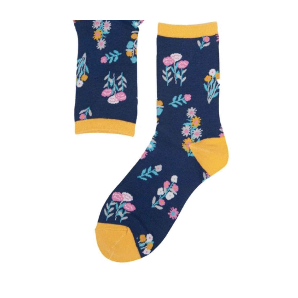 Navy Wildflower Womens Bamboo Socks