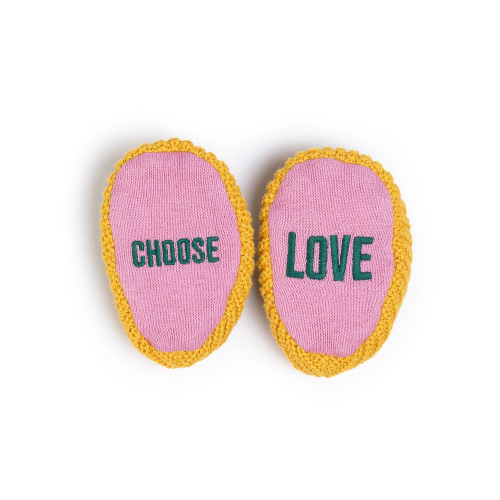 Choose Love Yellow Cotton Knit Baby Slipper Socks