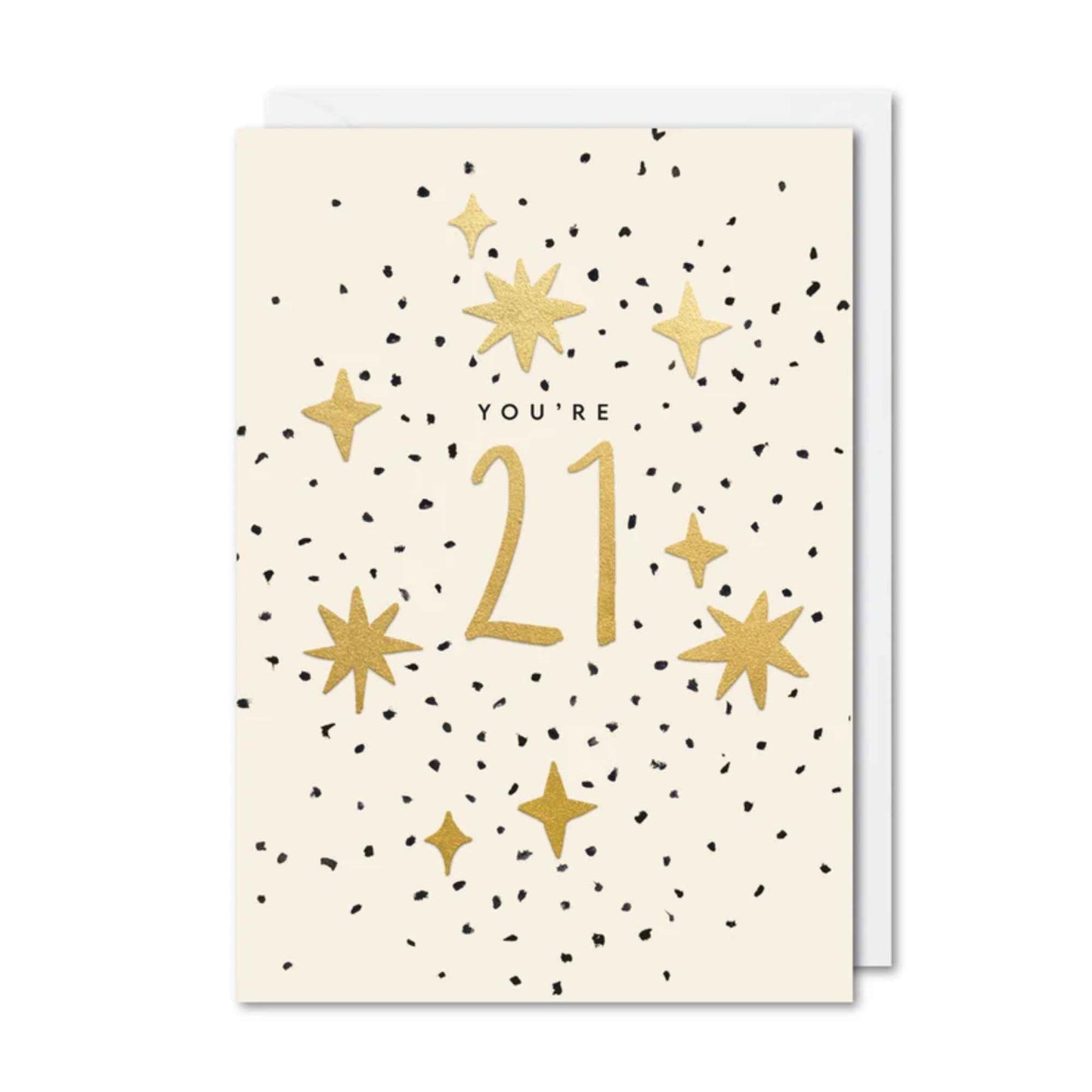 You're 21 card with gold stars and black confetti