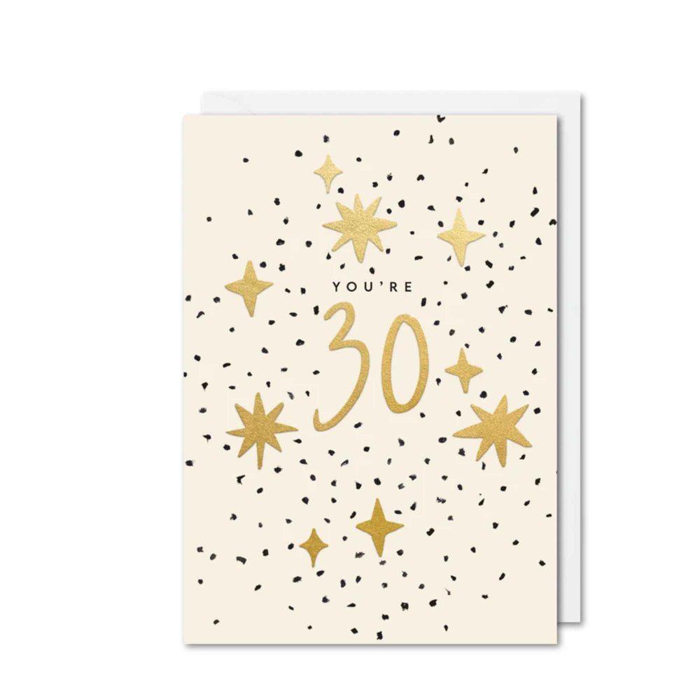 You're 30 card with gold stars and black confetti