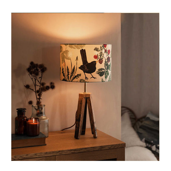 Blackbird Hedgerow in Cream Drum Lampshade