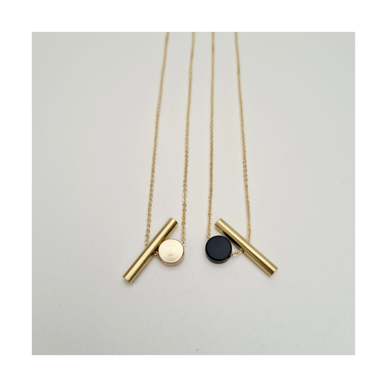 Brass Cylinder + Disc Necklace