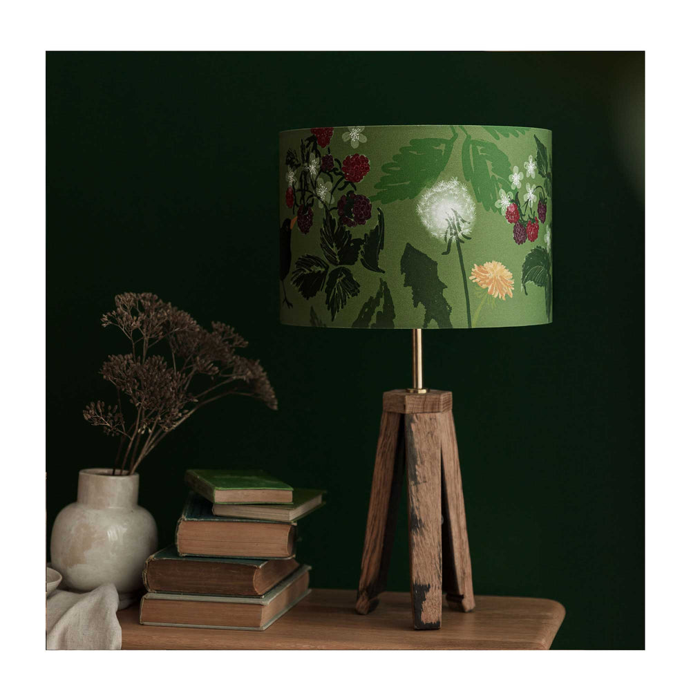 
                  
                    Blackbird Hedgerow in Green Drum Lampshade
                  
                