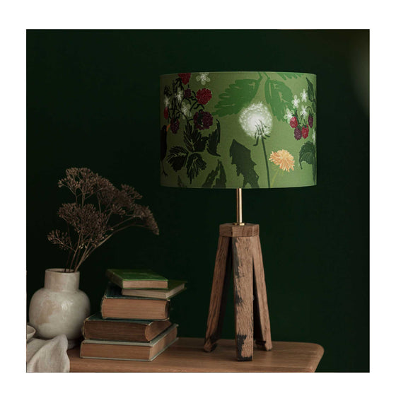 Blackbird Hedgerow in Green Drum Lampshade