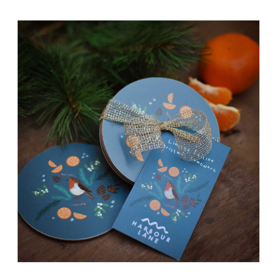 Festive Robin Coaster Set