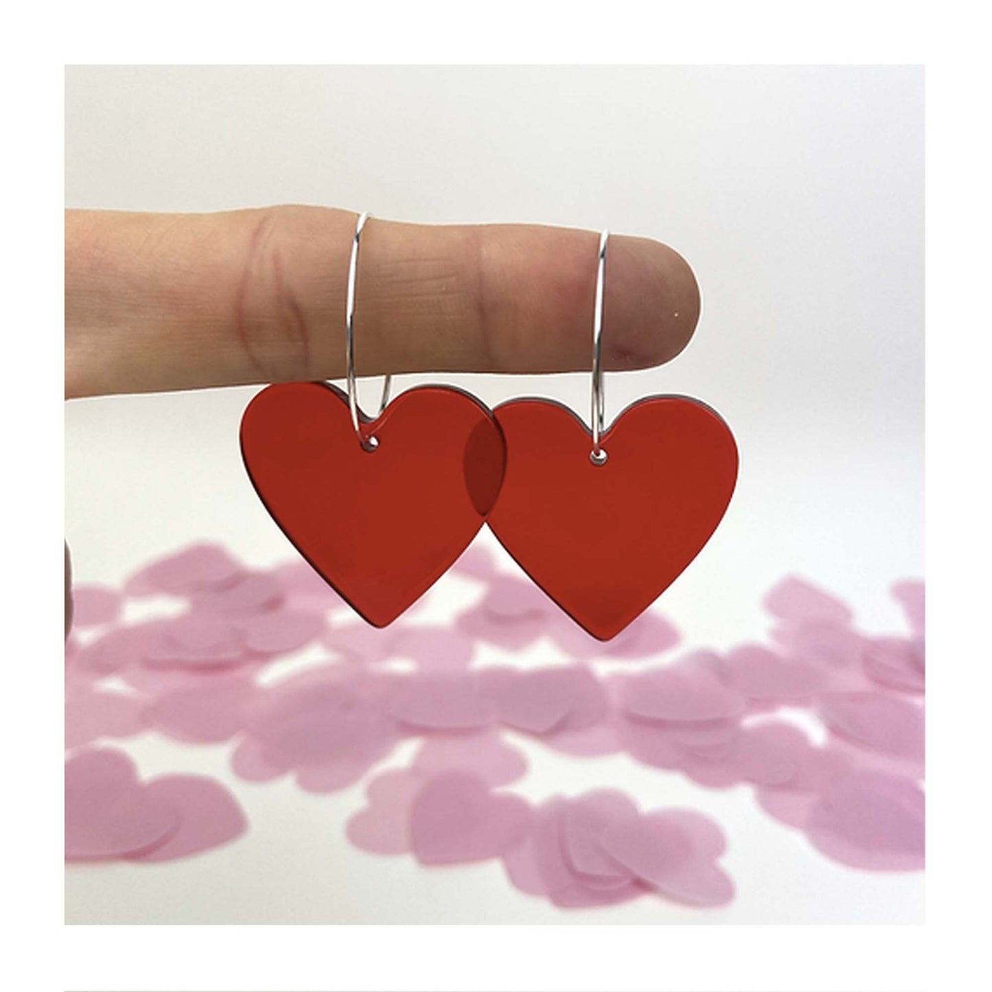 Acrylic Red Heart Hoop Earrings