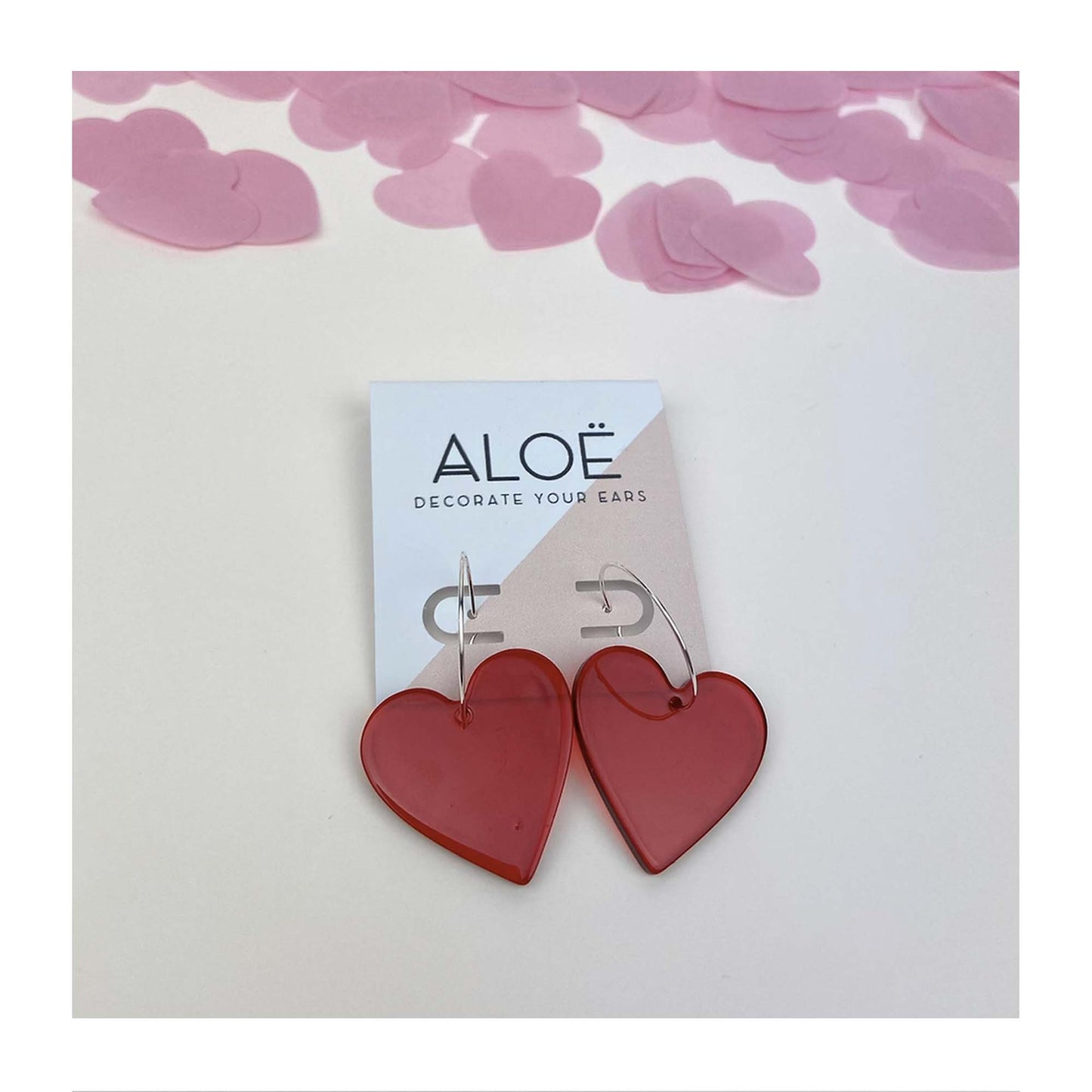 Acrylic Red Heart Hoop Earrings