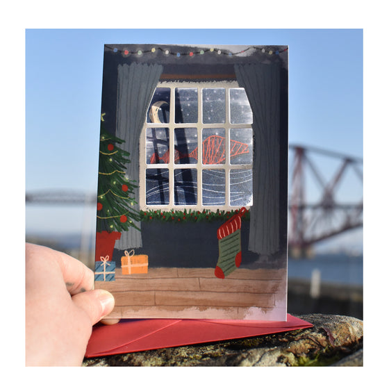 Rail Bridge Christmas Die Cut Card